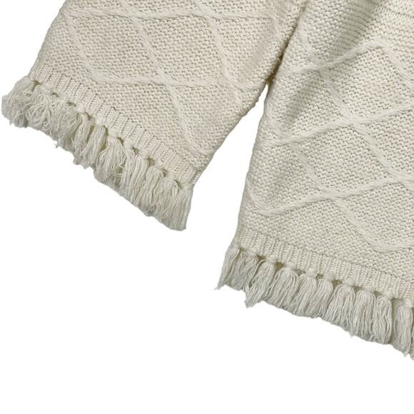 Cozy Casual Tunic Style Sweater with Fringe Textured Knit Off-White Cream M / L - Picture 5 of 7